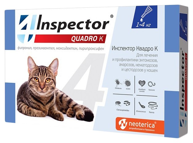 Противопаразитарные капли для кошек Neoterica Inspector Quadro К