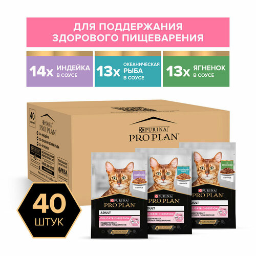 Влажный корм PRO PLAN® Adult DELICATE DIGESTION для взрослых кошек с чувствительным пищеварением или с особыми предпочтениями в еде с индейкой в соусе