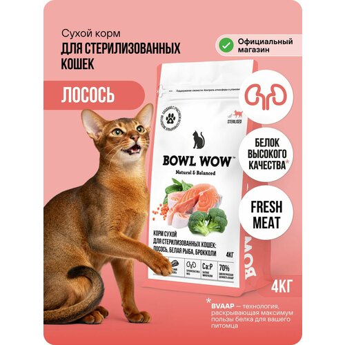 Корм сухой BOWL WOW для стерилизованных кошек полнорационный с лососем