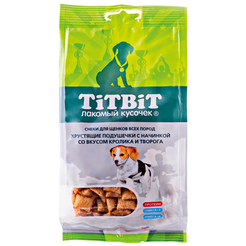 Лакомство для собак Titbit Лакомый кусочек Хрустящие подушечки с начинкой со вкусом кролика и творога